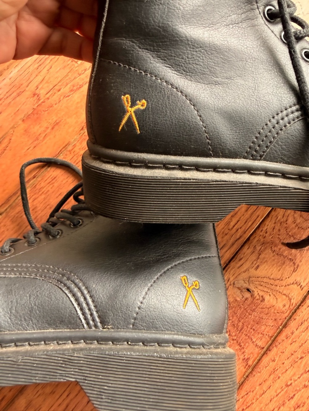 King55 Black vegan Boots with Skull Pull Tabs